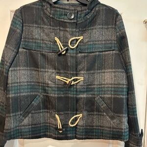 Nordstrom Gray Plaid Hooded Coat